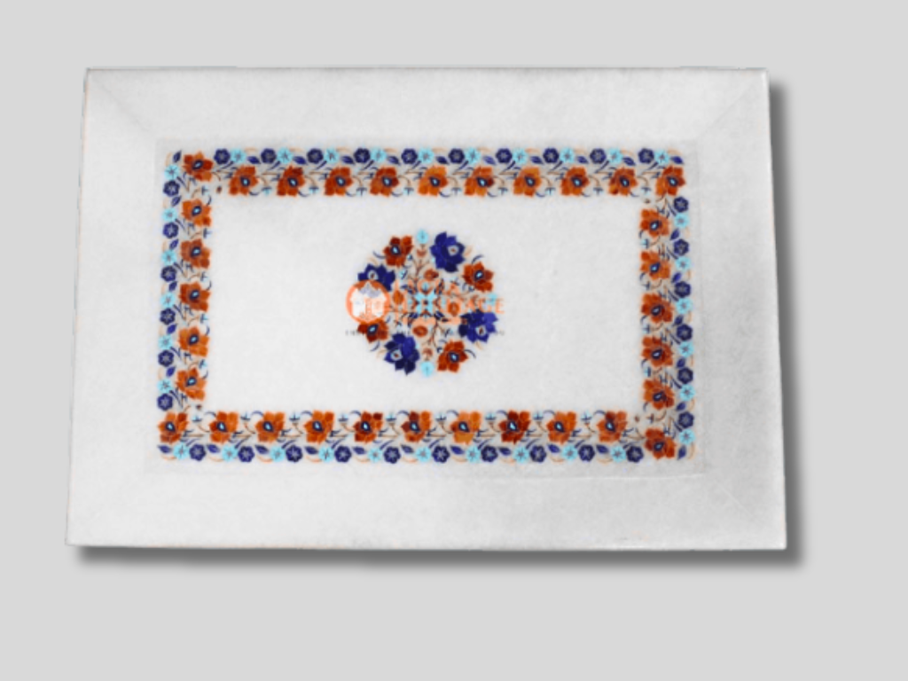 White Marble Pietradura Multi Inlaid Floral Dish Tray